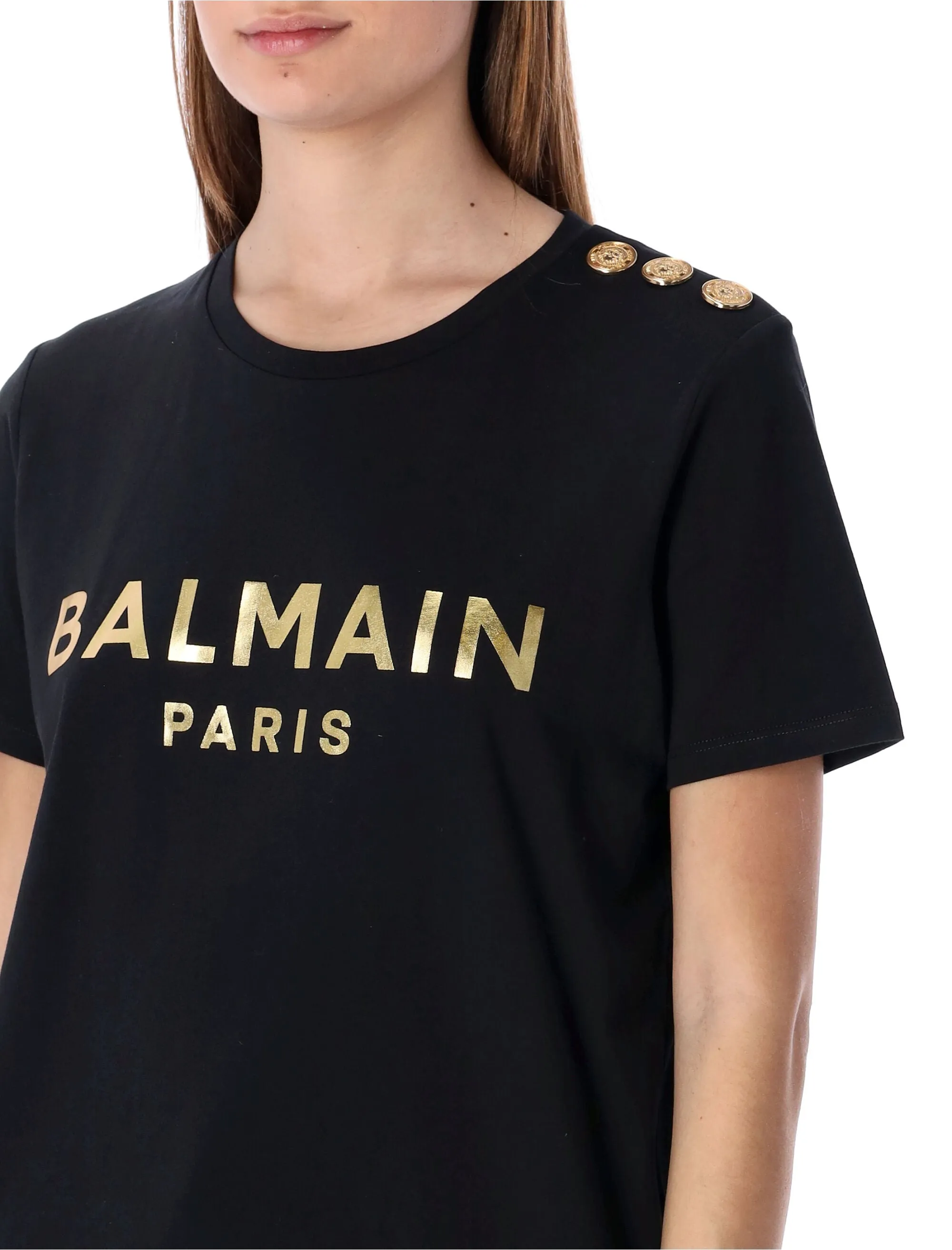 Balmain Buttoned Embellished Crewneck T-Shirt