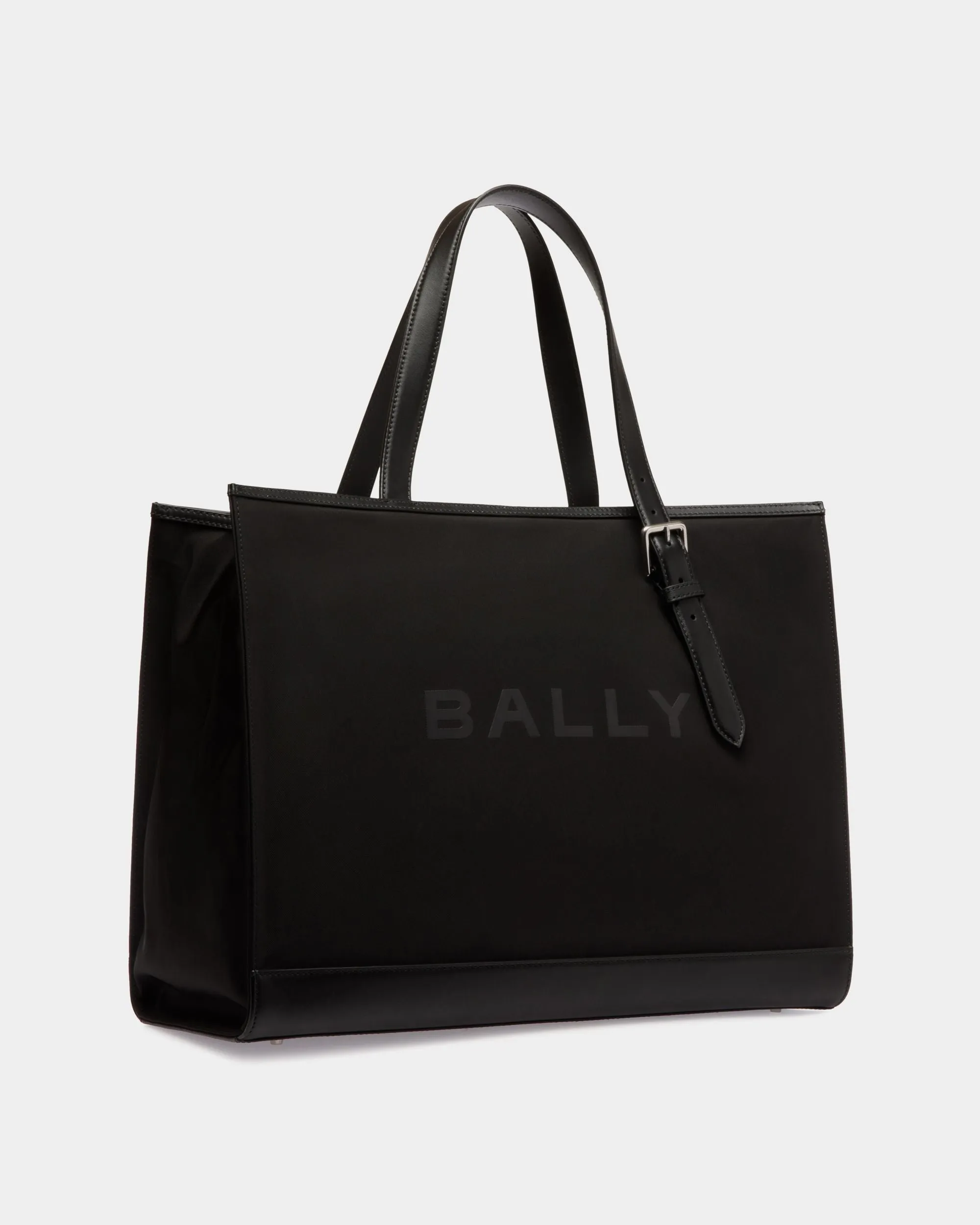 Bar Tote in Black Nylon And Leather 