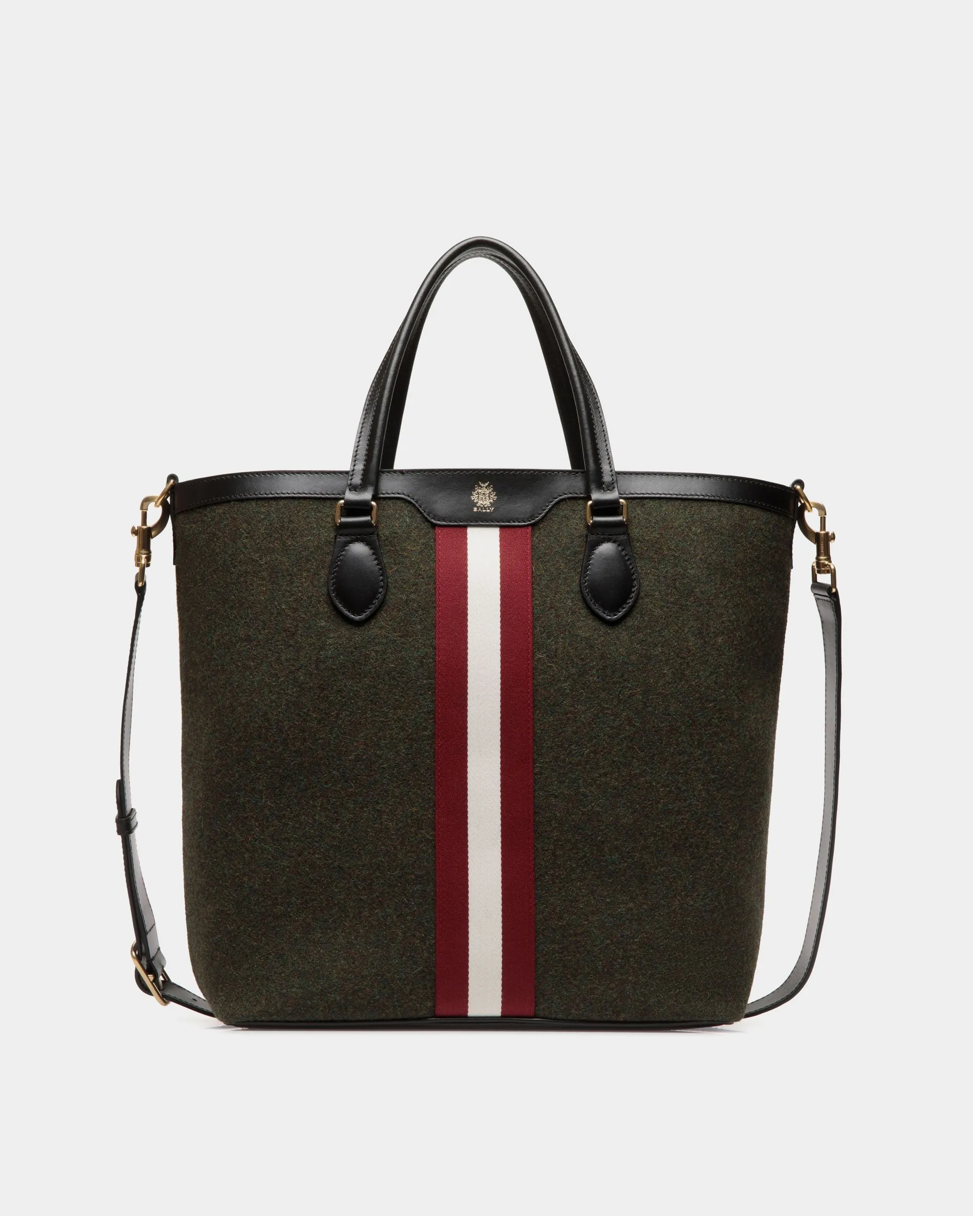 Beckett Tote In Dark Green Wool And Leather 