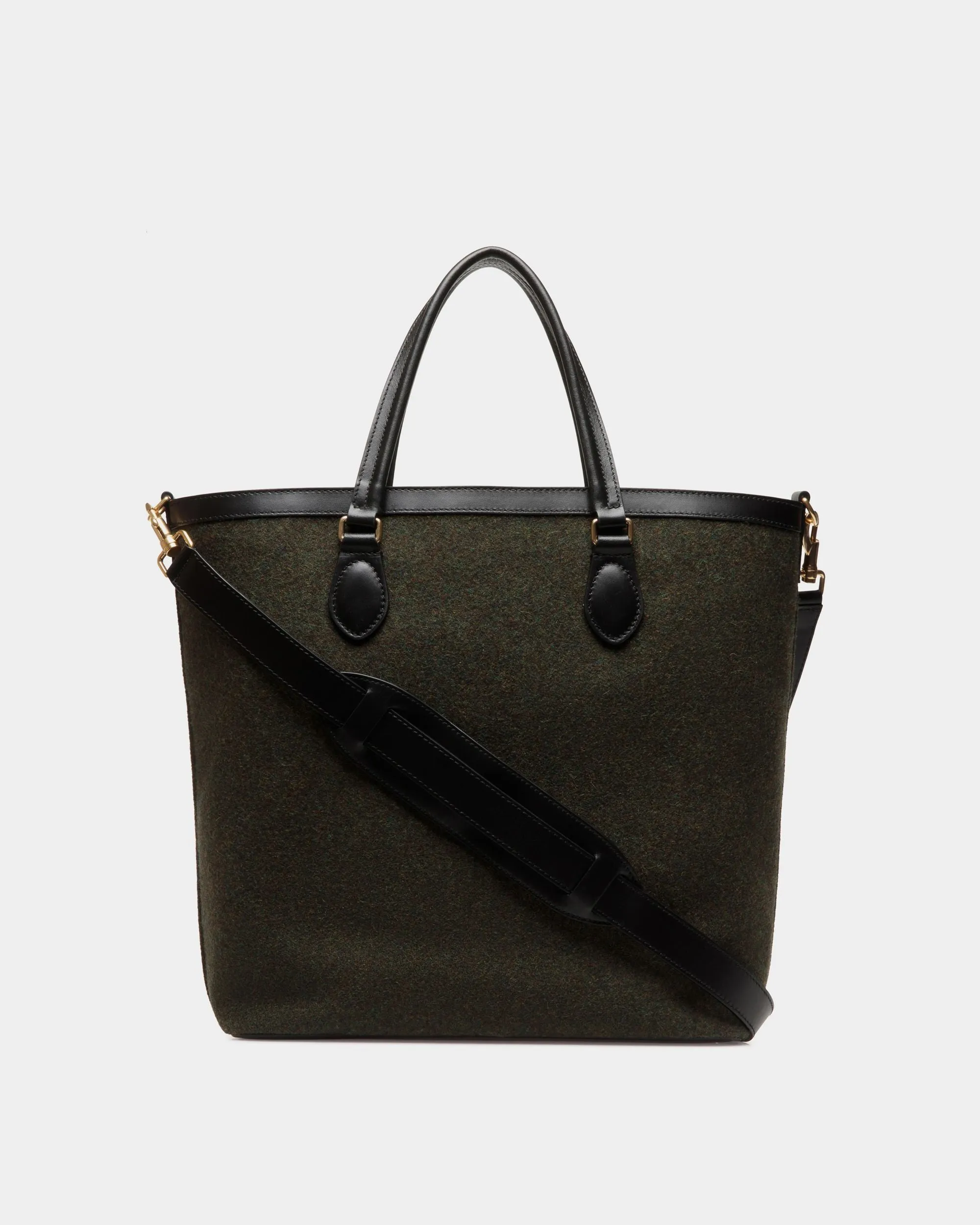 Beckett Tote In Dark Green Wool And Leather 