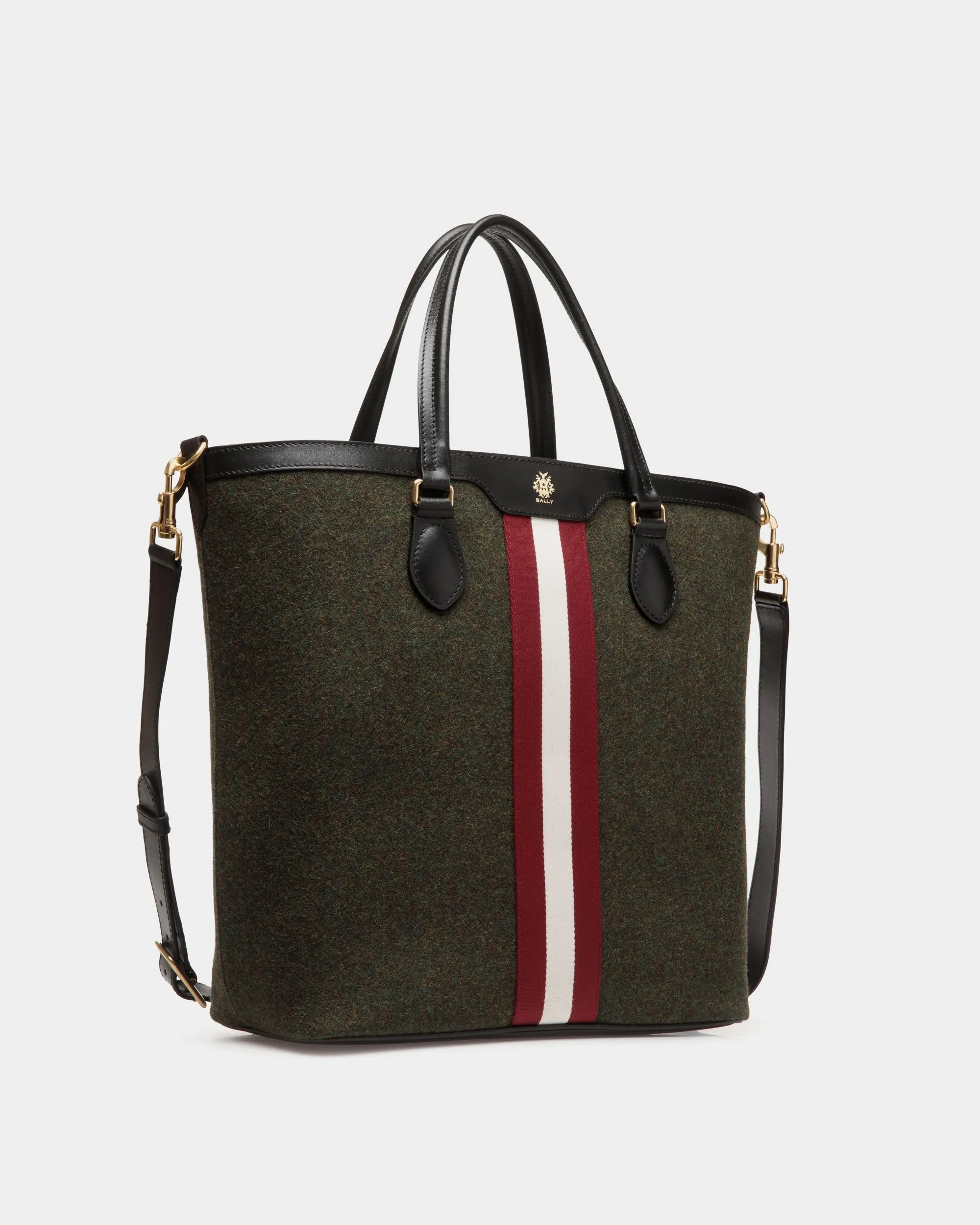 Beckett Tote In Dark Green Wool And Leather 