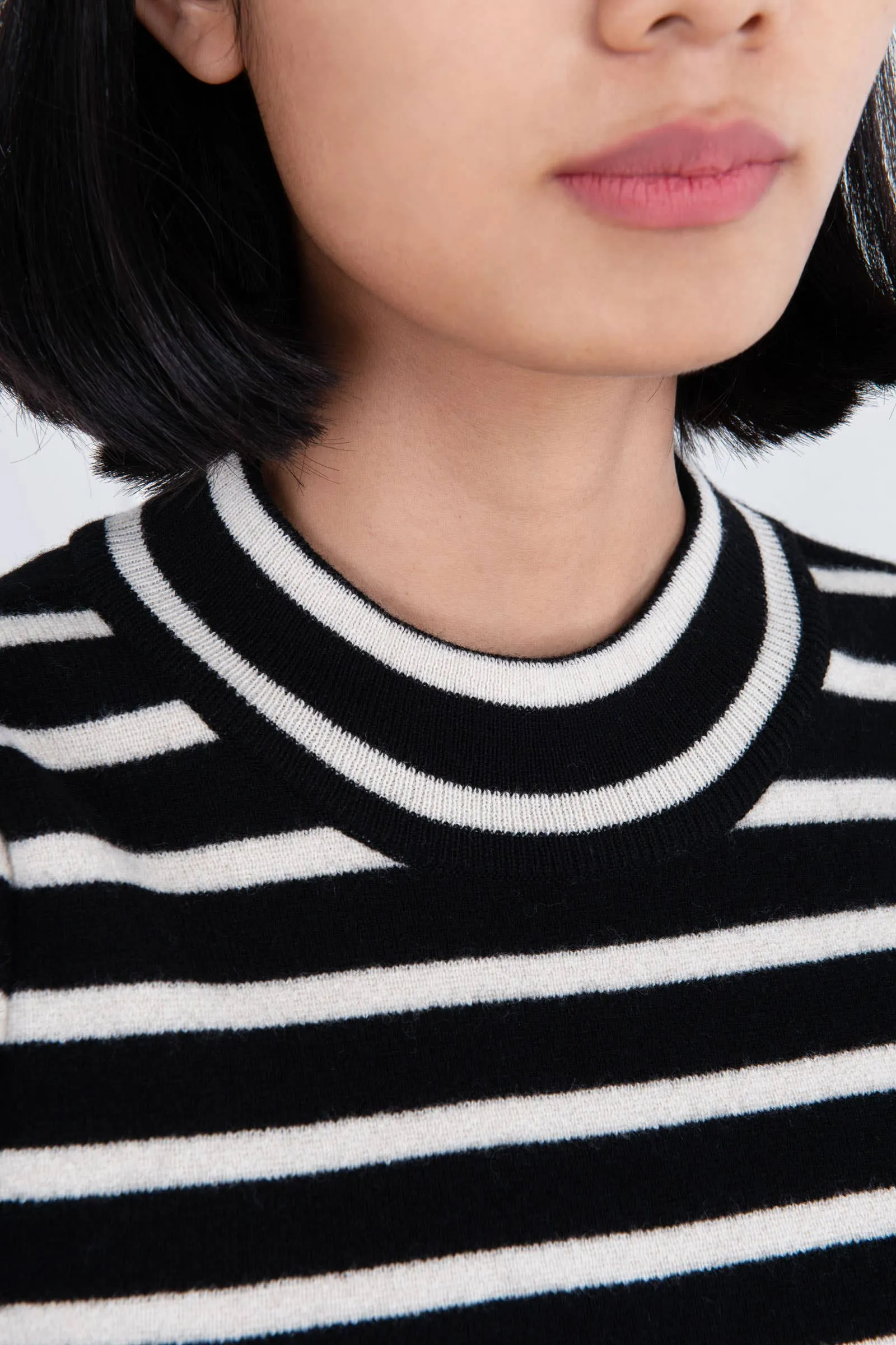 Black Ballon Sleeve Striped Wool Sweater