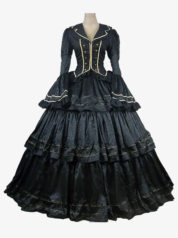 Black  Retro Tudor Dress Costumes  Ruffles Polyester Top Women's Retro Set Marie Antoinette Costume Masquerade Ball Gown