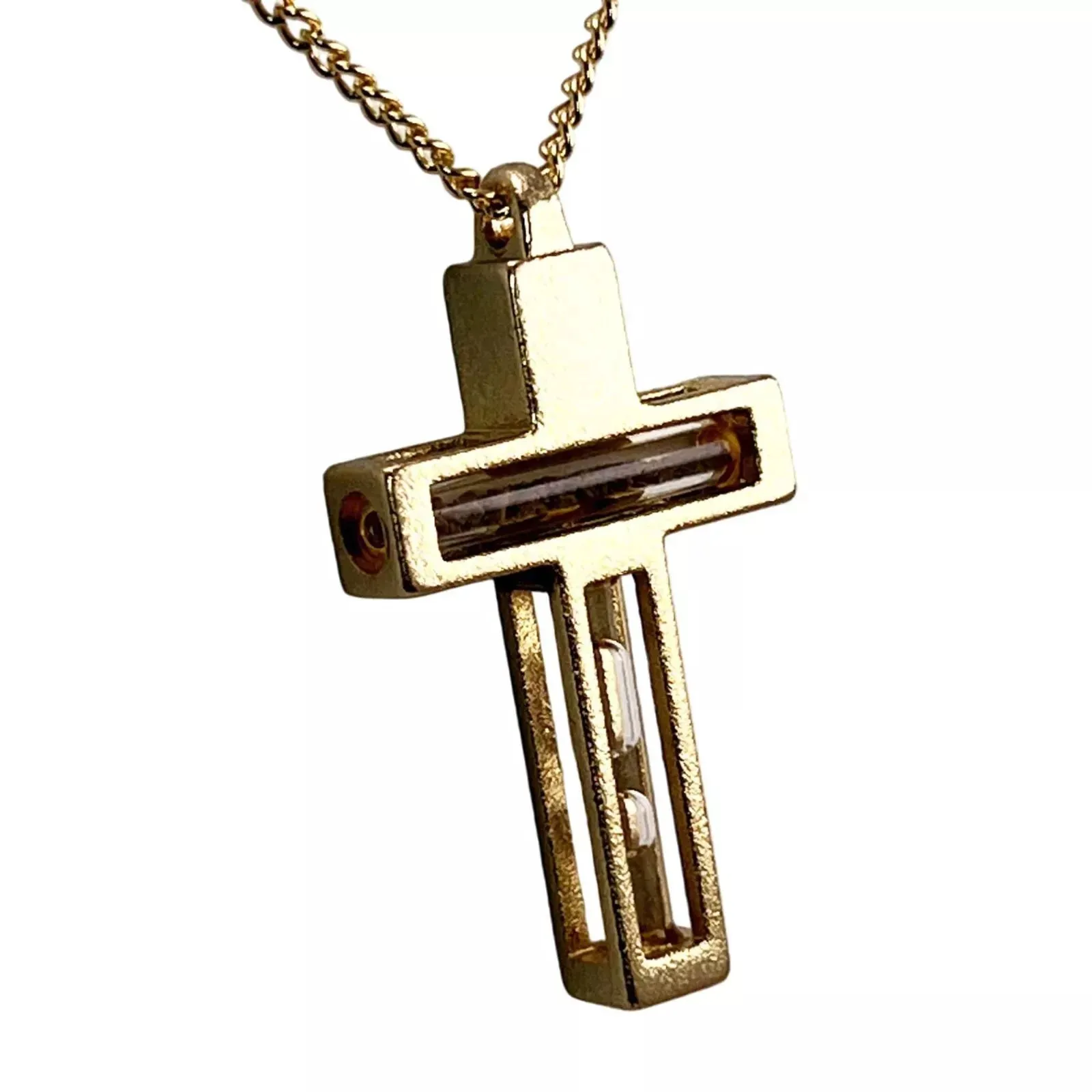 Blessed Metal Cross Pendant Necklace w/ Holy Water & Soil Jerusalem 34cm/13.5