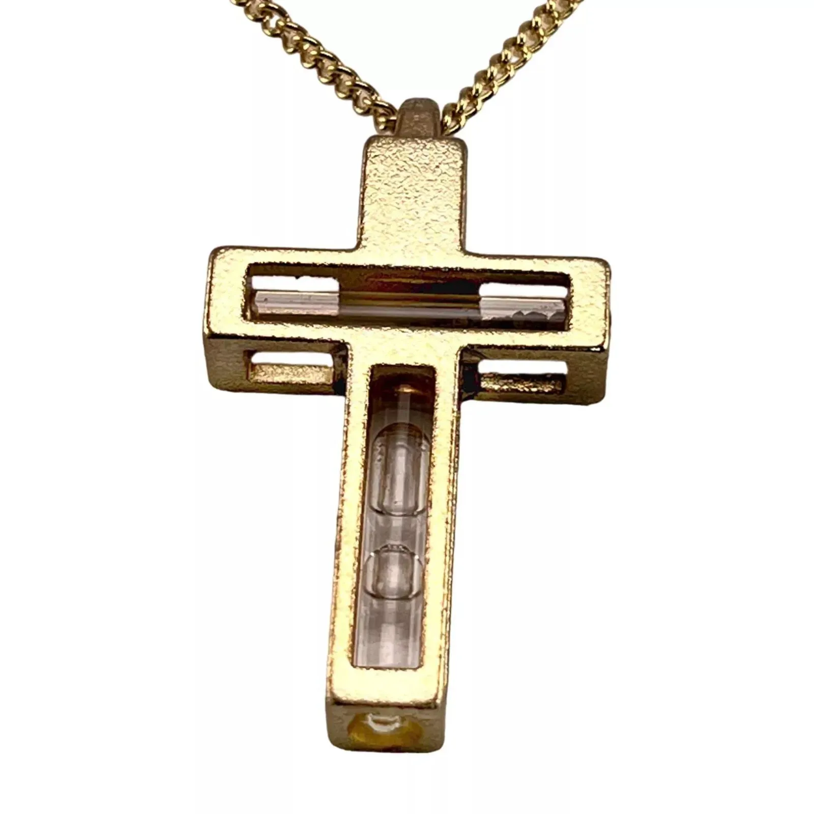 Blessed Metal Cross Pendant Necklace w/ Holy Water & Soil Jerusalem 34cm/13.5