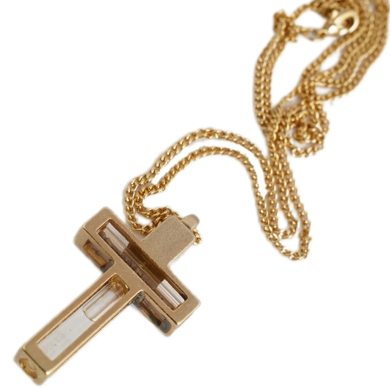 Blessed Metal Cross Pendant Necklace w/ Holy Water & Soil Jerusalem 34cm/13.5