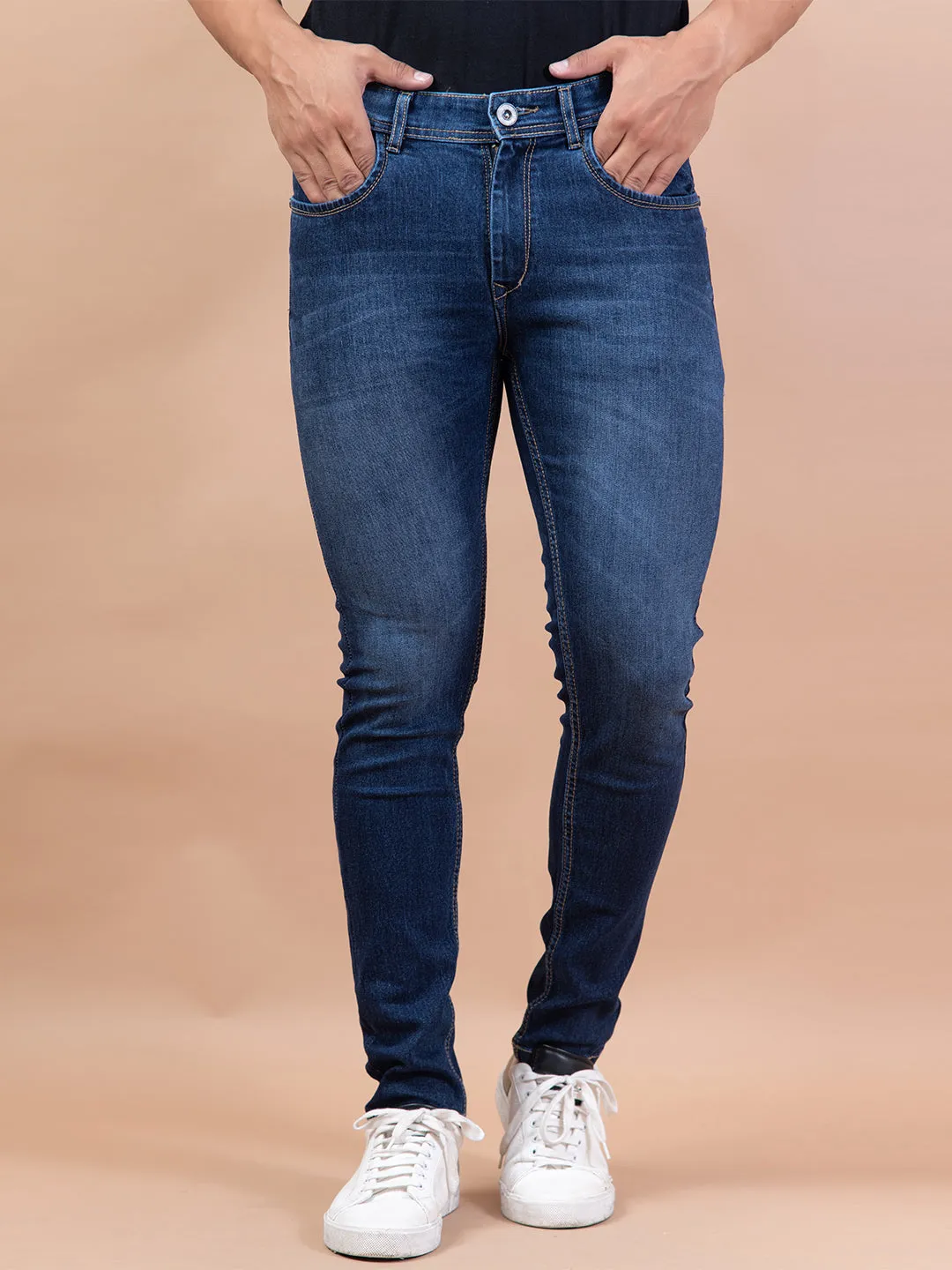 Blue Denim Ankle Length Stretchable Men's Jeans