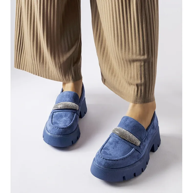 Blue moccasins with Macario rhinestones