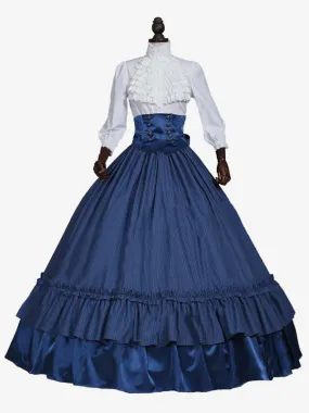 Blue  Retro Tudor Dress Costumes  Lace Polyester Plaid Top Marie Antoinette Costume Women's Retro Set Party Prom Dress