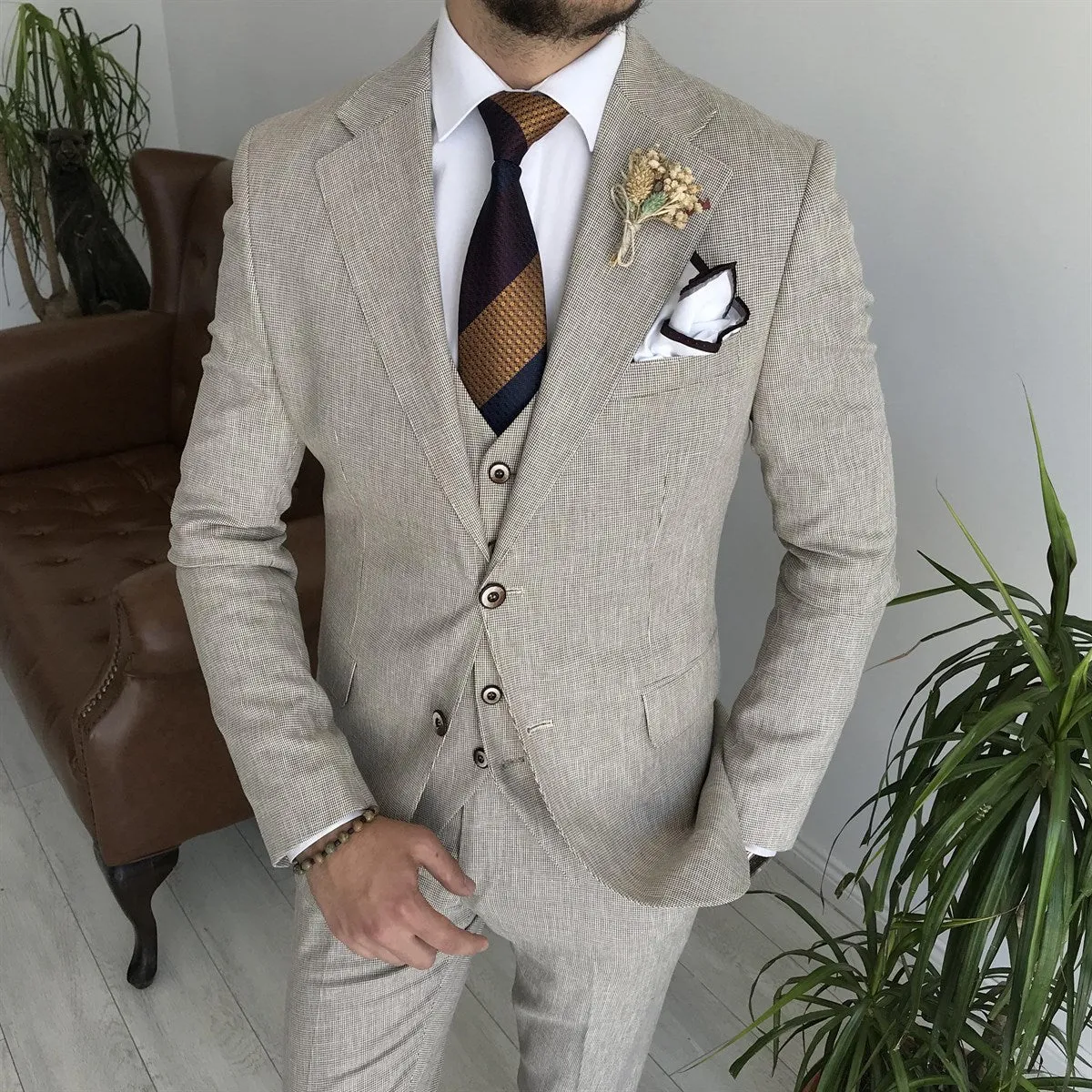 Bojoni Cagliari Camel Slim-Fit Suit 3-Piece