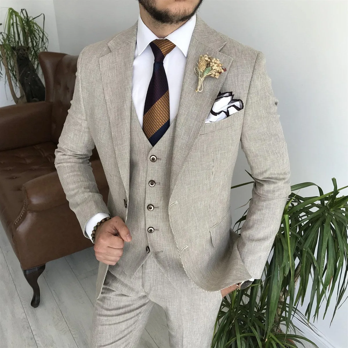 Bojoni Cagliari Camel Slim-Fit Suit 3-Piece