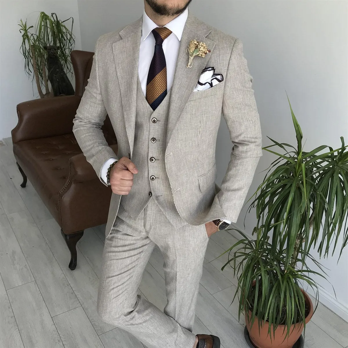 Bojoni Cagliari Camel Slim-Fit Suit 3-Piece