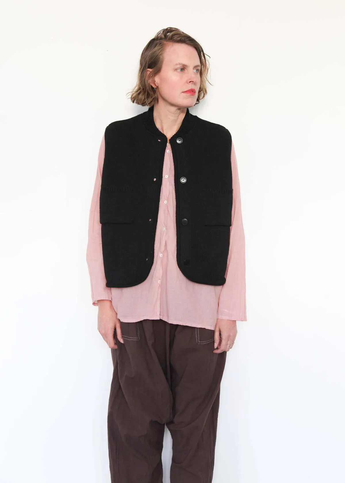 Boxy Cotton Waistcoat - Black