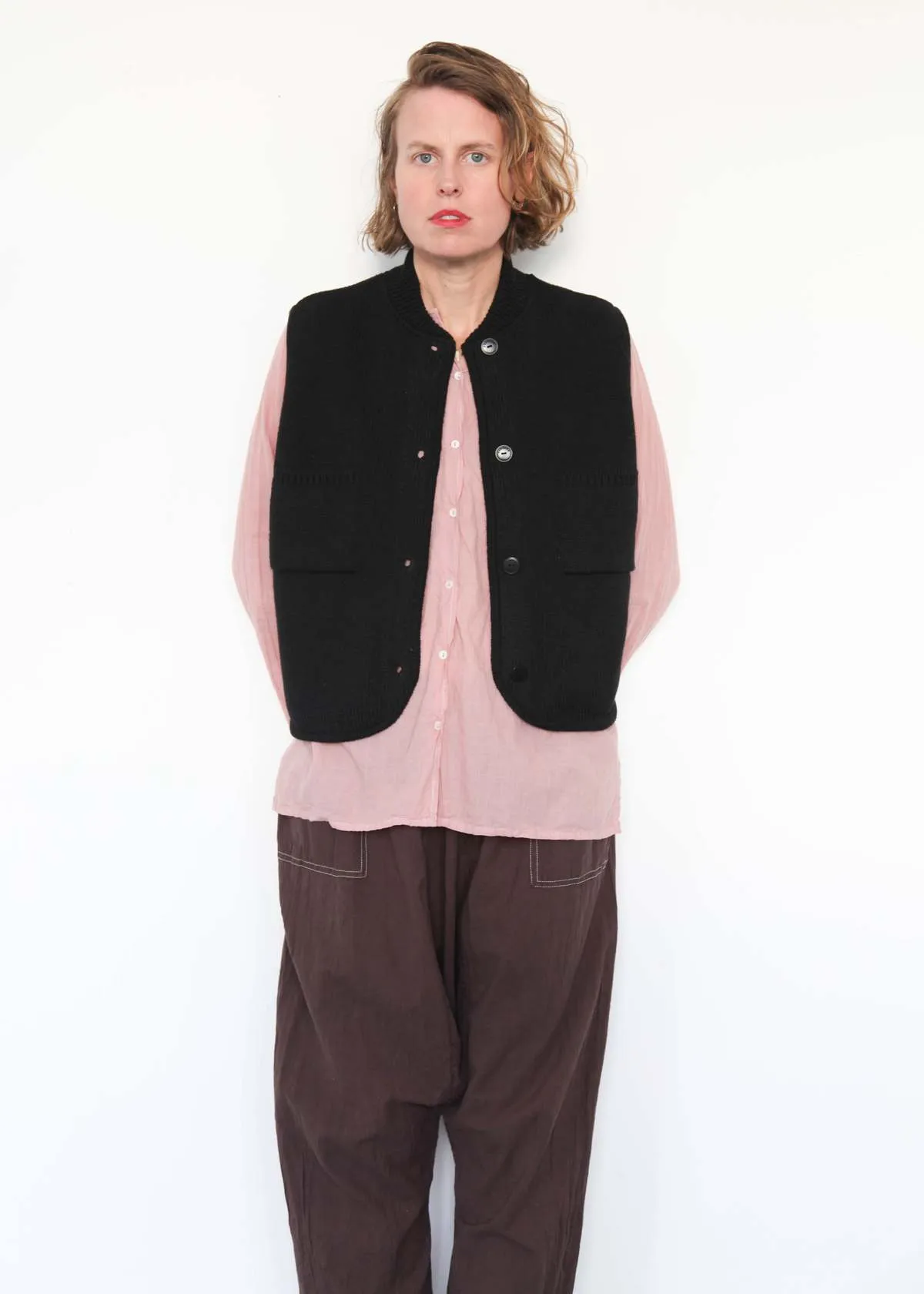 Boxy Cotton Waistcoat - Black