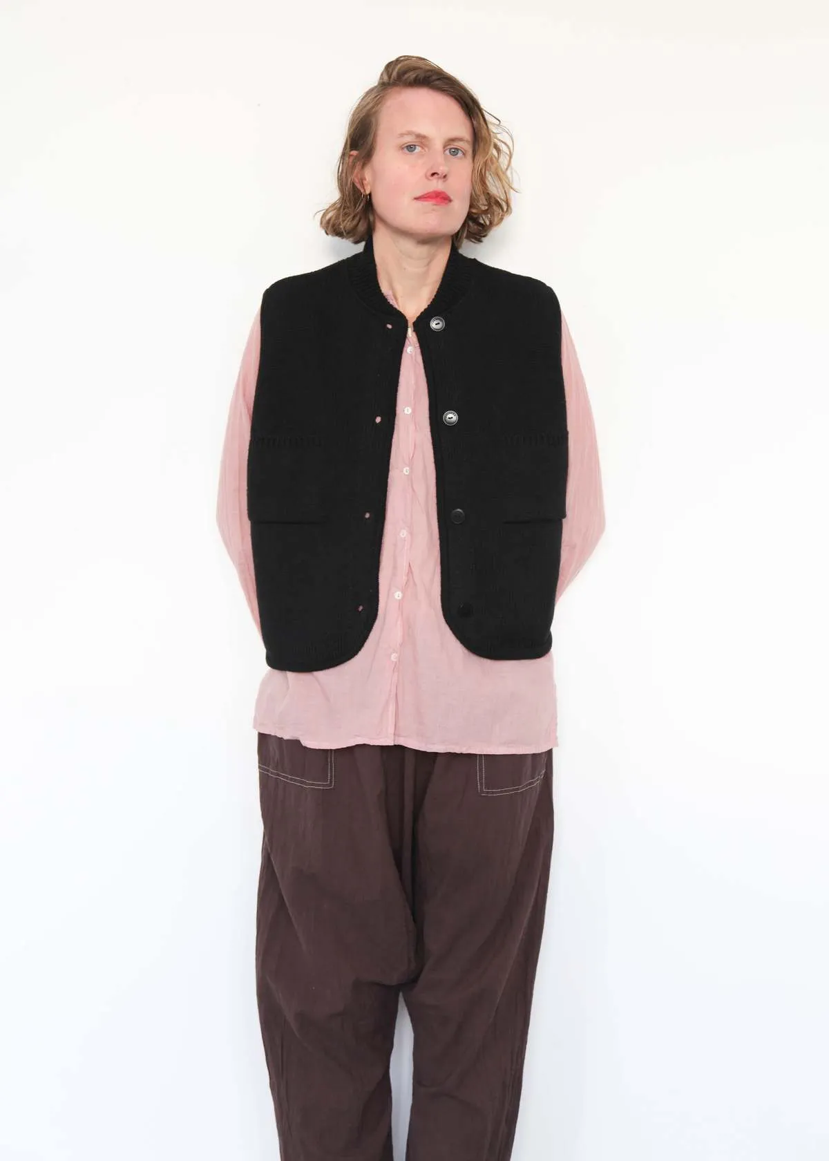 Boxy Cotton Waistcoat - Black