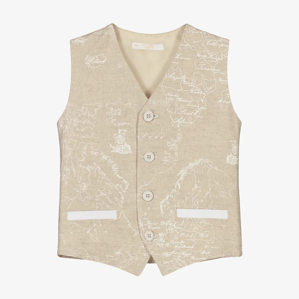 Boys Beige Linen Waistcoat