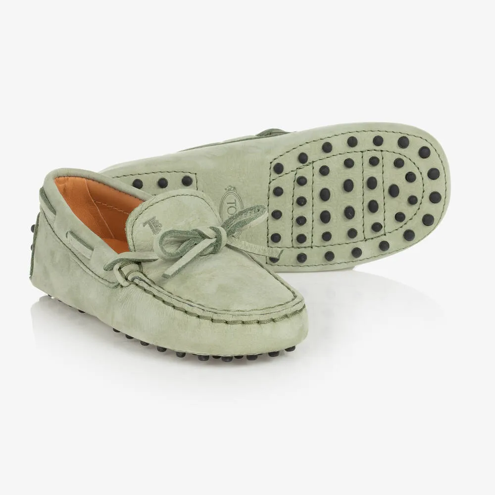 Boys Green Nubuck Leather Moccasins 