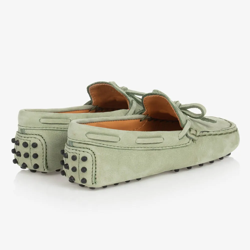 Boys Green Nubuck Leather Moccasins 