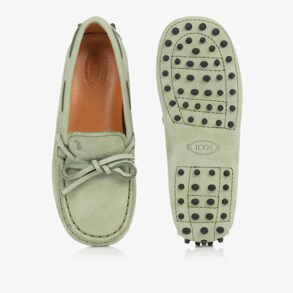 Boys Green Nubuck Leather Moccasins 