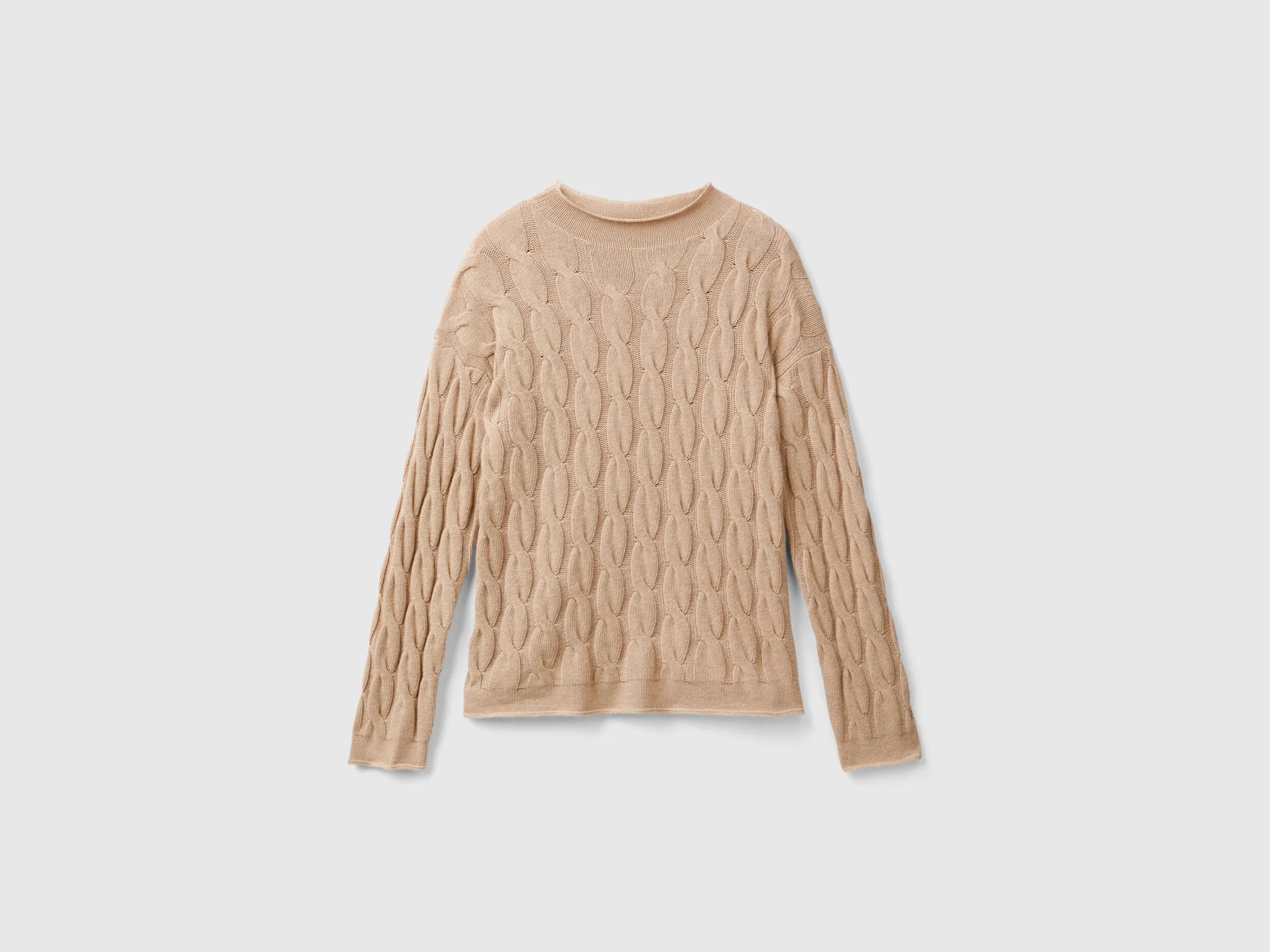 Cable knit sweater - Beige | Benetton