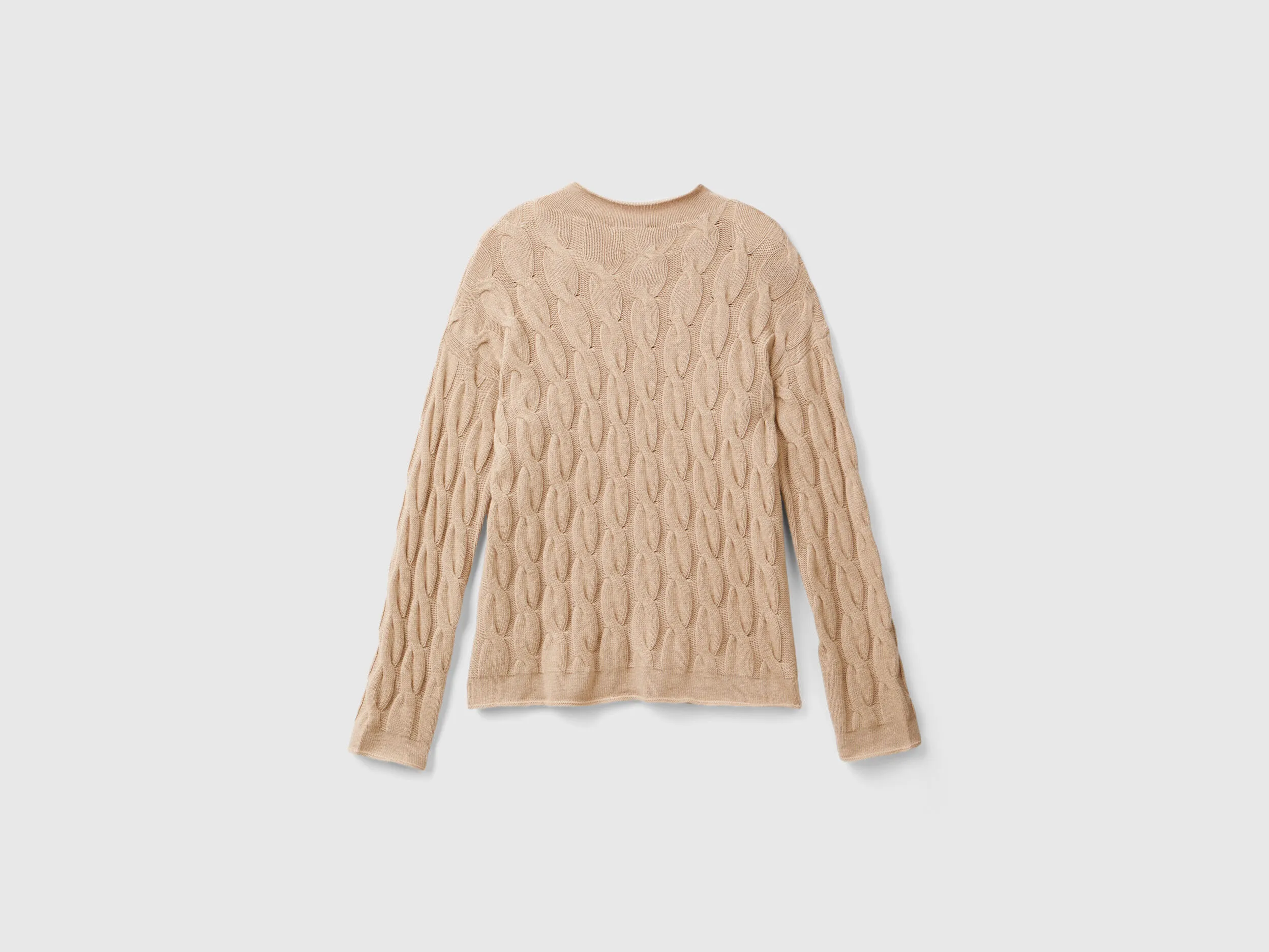 Cable knit sweater - Beige | Benetton