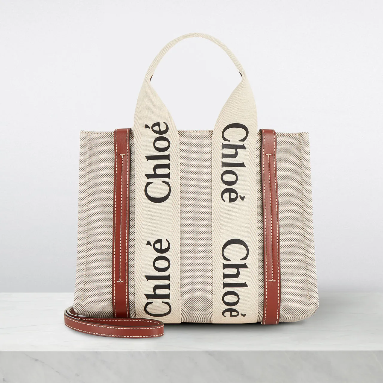 CHLOÉ Woody Small Tote - White Brown