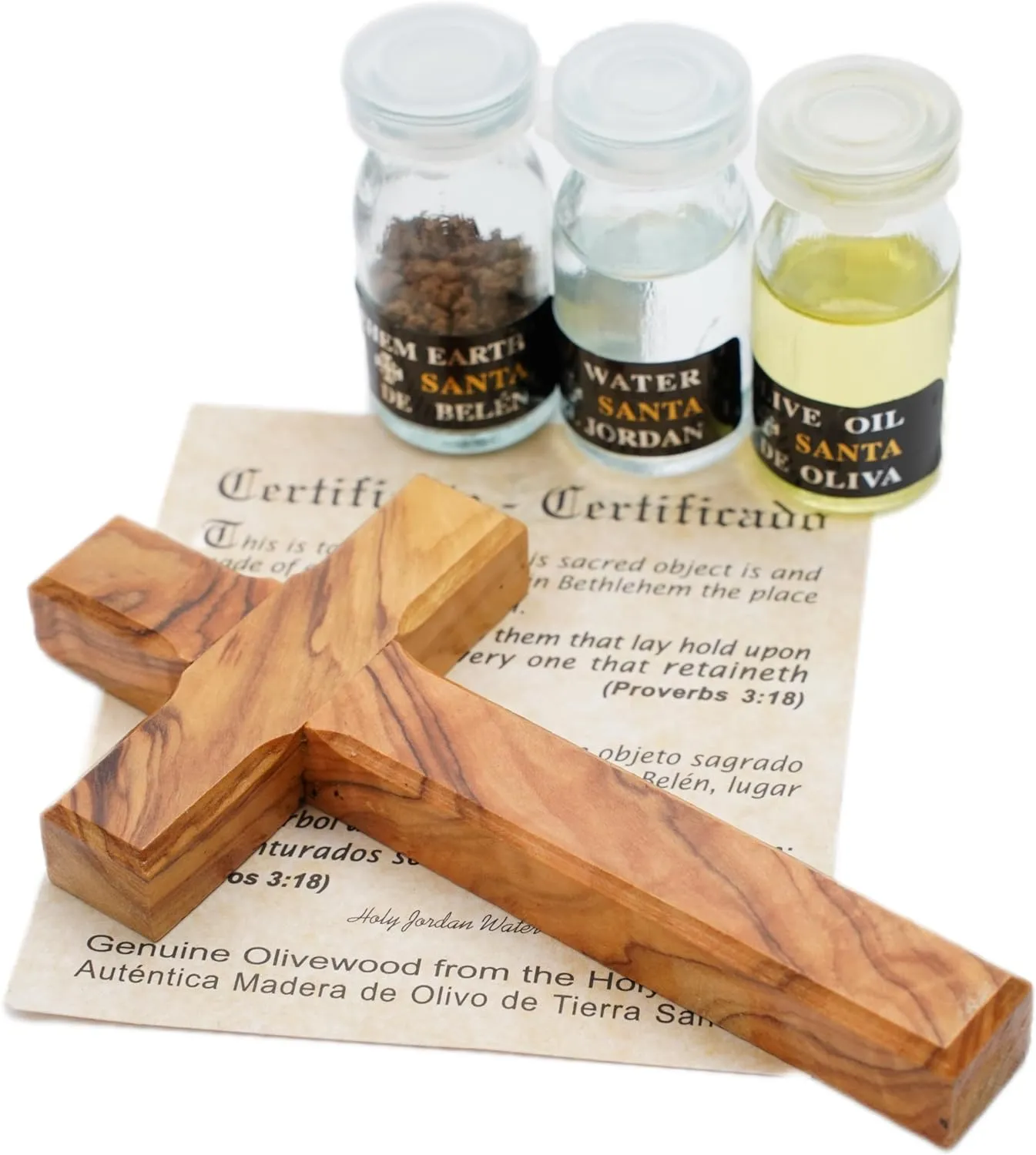 Christian Blessing Kit Set w/ Traditional Cross, Olive Oil, Holy Water & Bethlehem Soil 8/20cm