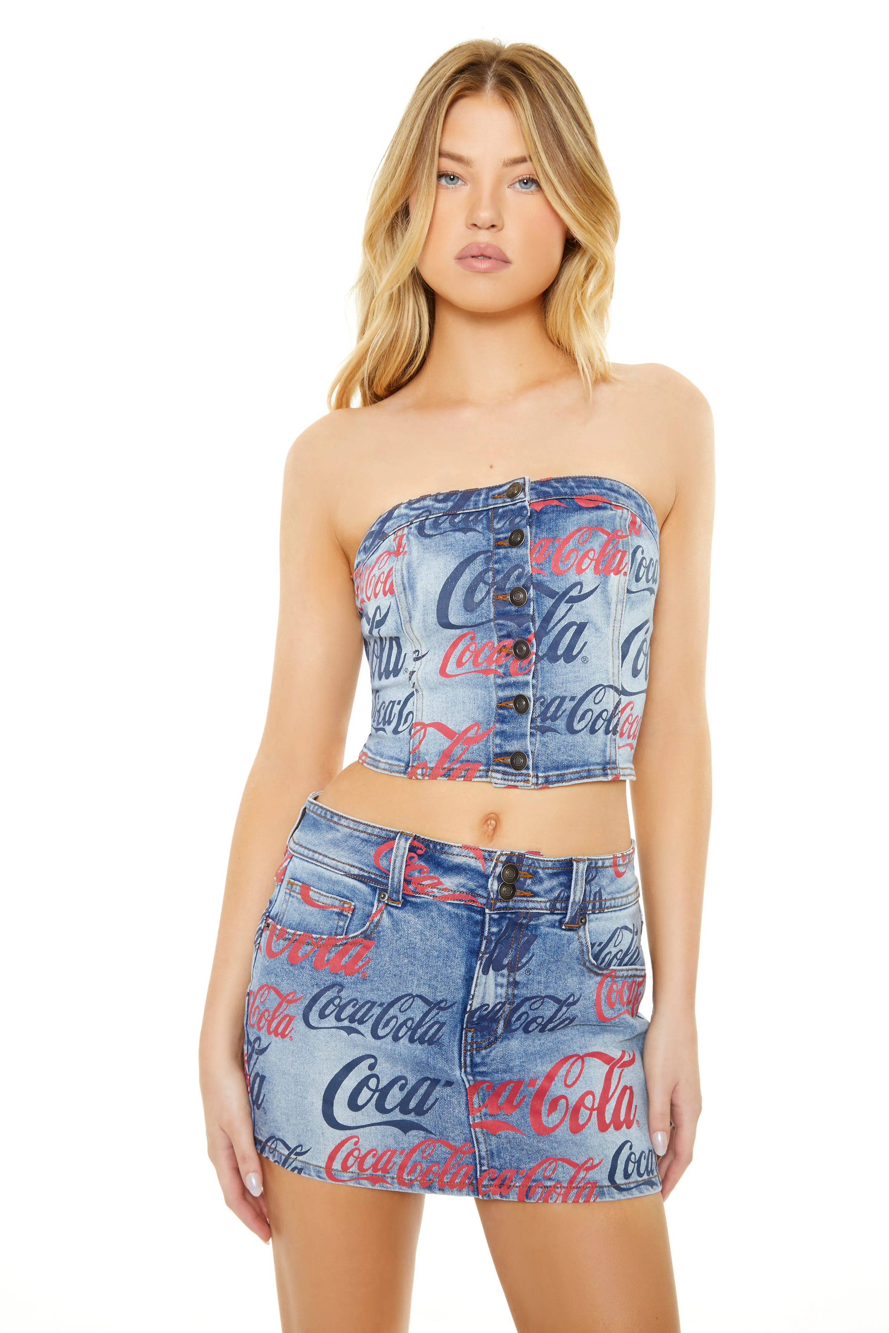 Coca Cola Print Denim Mini Skirt