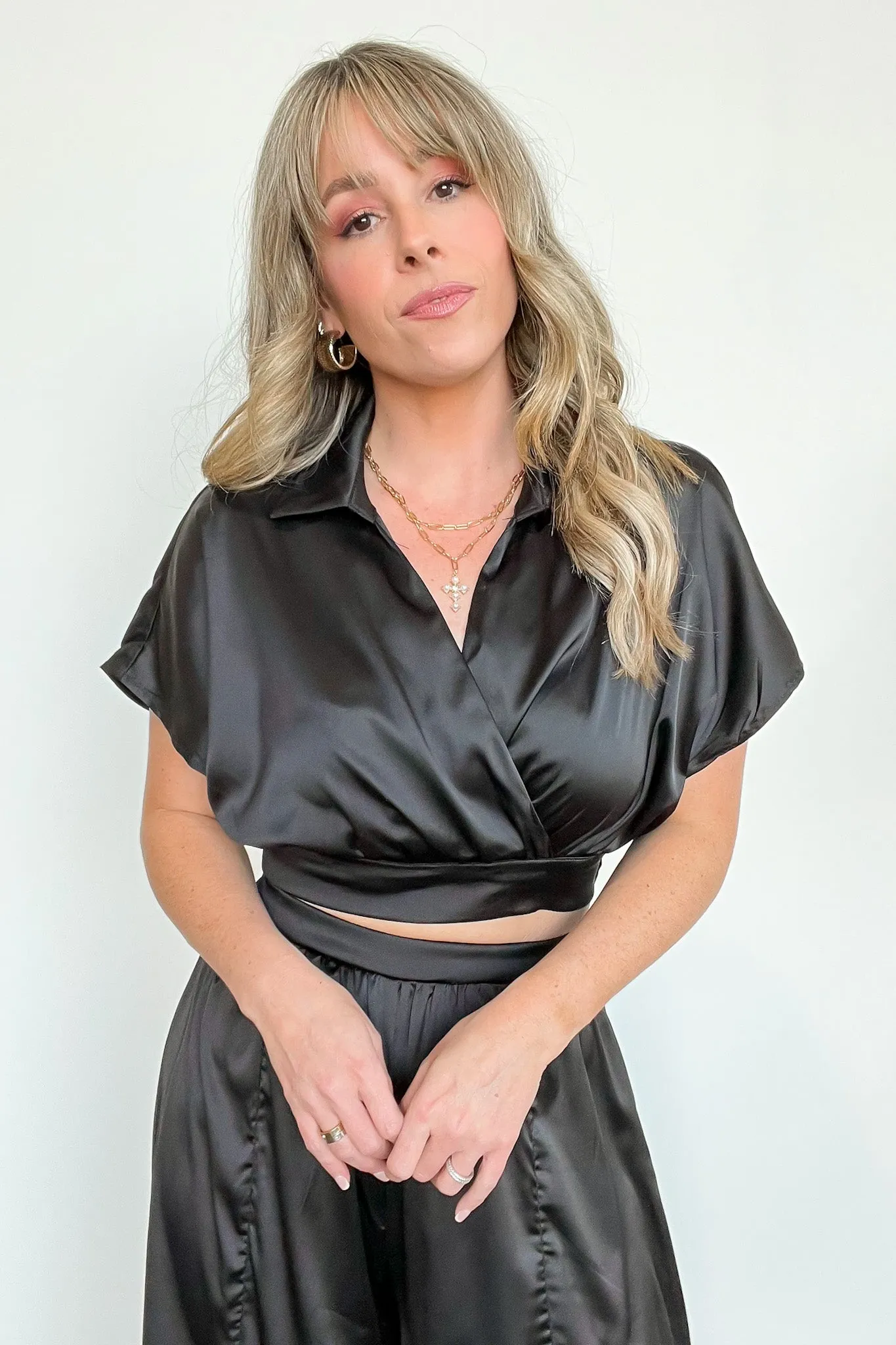 Coy Perfection Satin Wrap Surplice Top - FINAL SALE