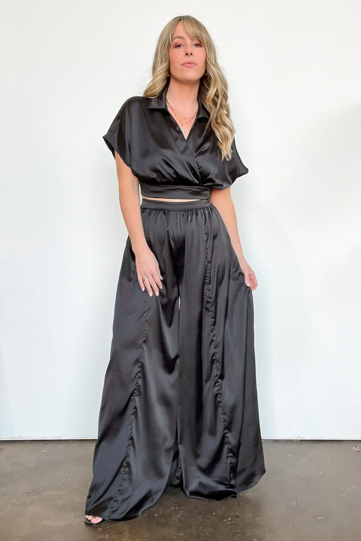 Coy Perfection Satin Wrap Surplice Top - FINAL SALE