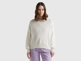 Creamy white cotton sweater - Creamy White | Benetton