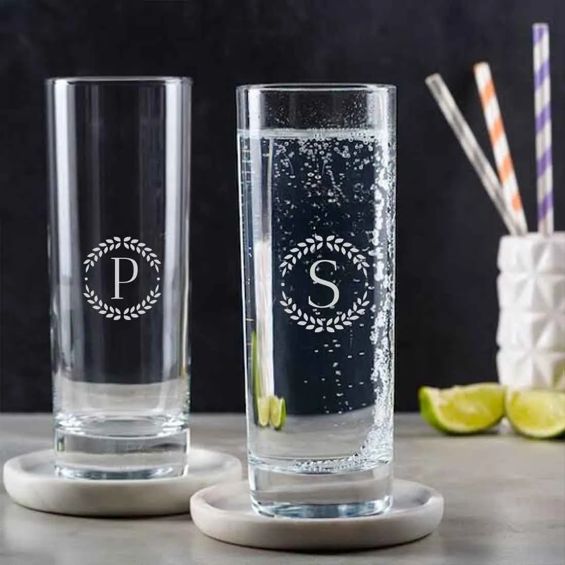 Customized Alcohol Glasses - Engraved Highball Glass with Monogram