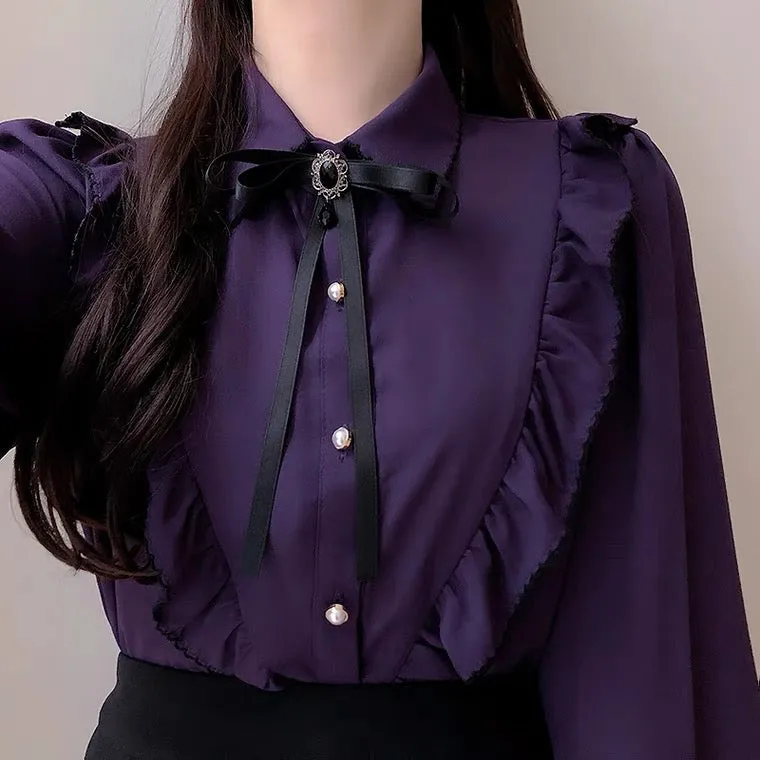 Dark Academia Victorian Shirt with Black Bow