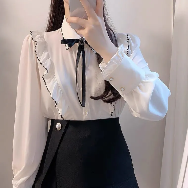 Dark Academia Victorian Shirt with Black Bow