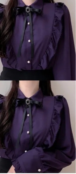 Dark Academia Victorian Shirt with Black Bow