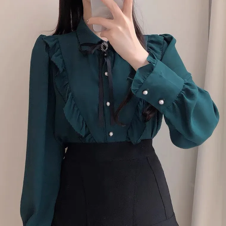 Dark Academia Victorian Shirt with Black Bow