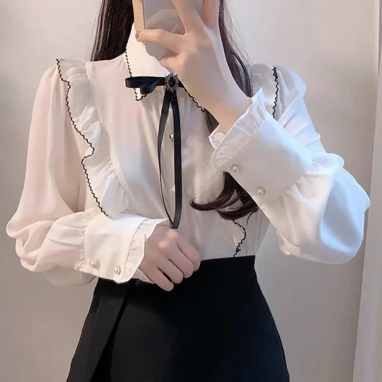 Dark Academia Victorian Shirt with Black Bow