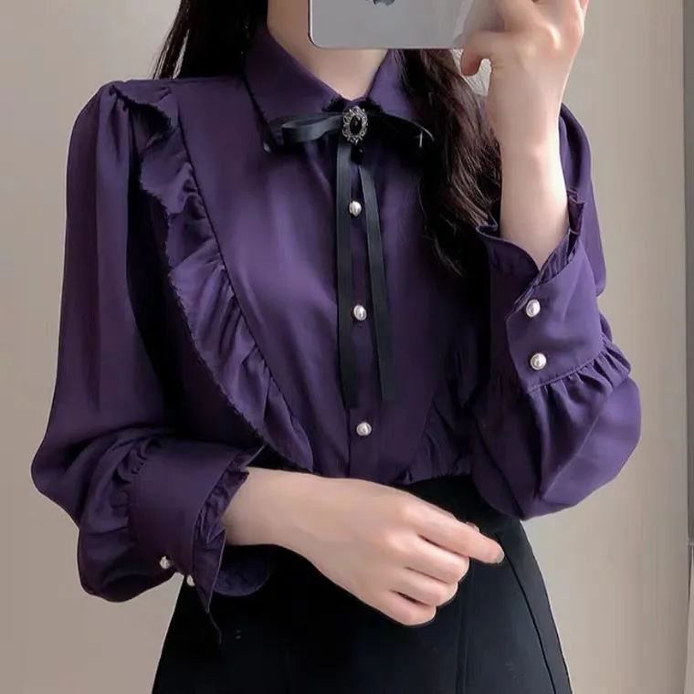 Dark Academia Victorian Shirt with Black Bow