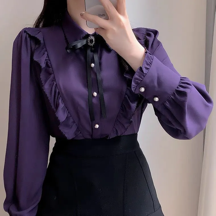 Dark Academia Victorian Shirt with Black Bow