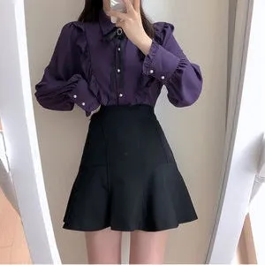 Dark Academia Victorian Shirt with Black Bow