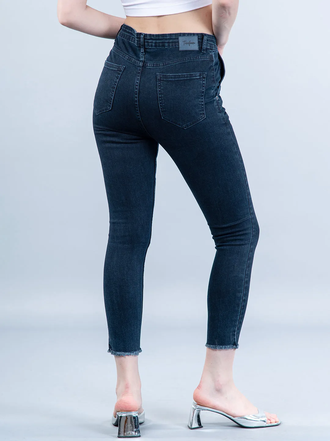 Dark Blue Pleated Skinny Fit Jeans For Women