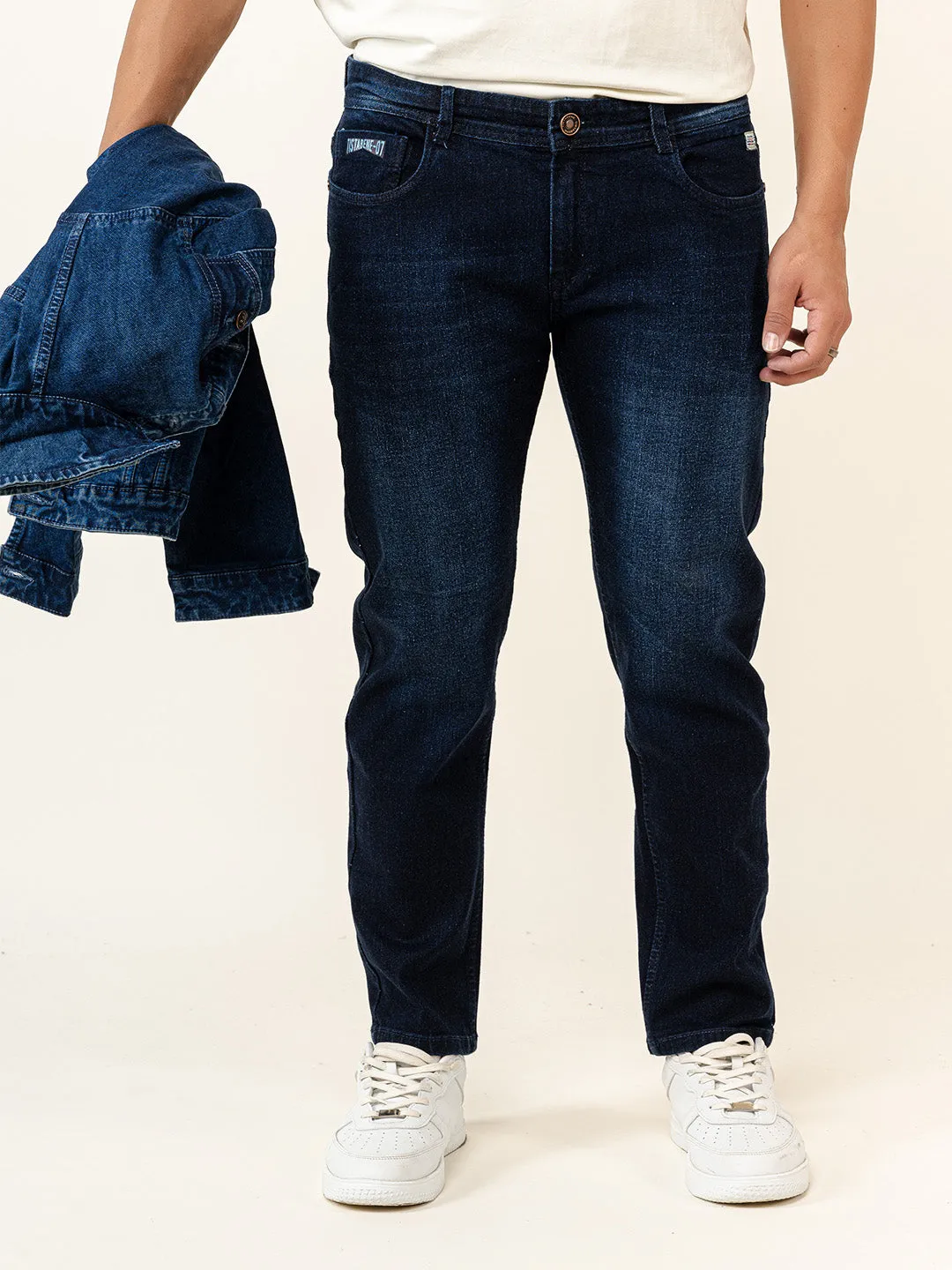 Dark Blue Slim-Fit Ankle Length Mens Jeans