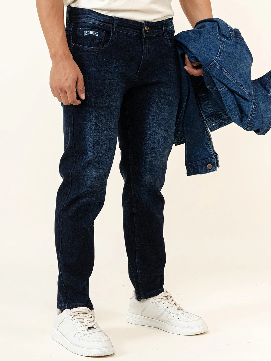 Dark Blue Slim-Fit Ankle Length Mens Jeans