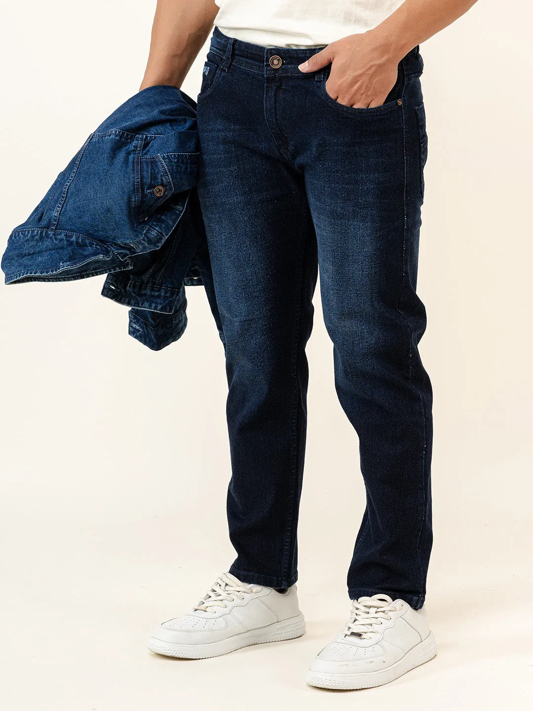 Dark Blue Slim-Fit Ankle Length Mens Jeans