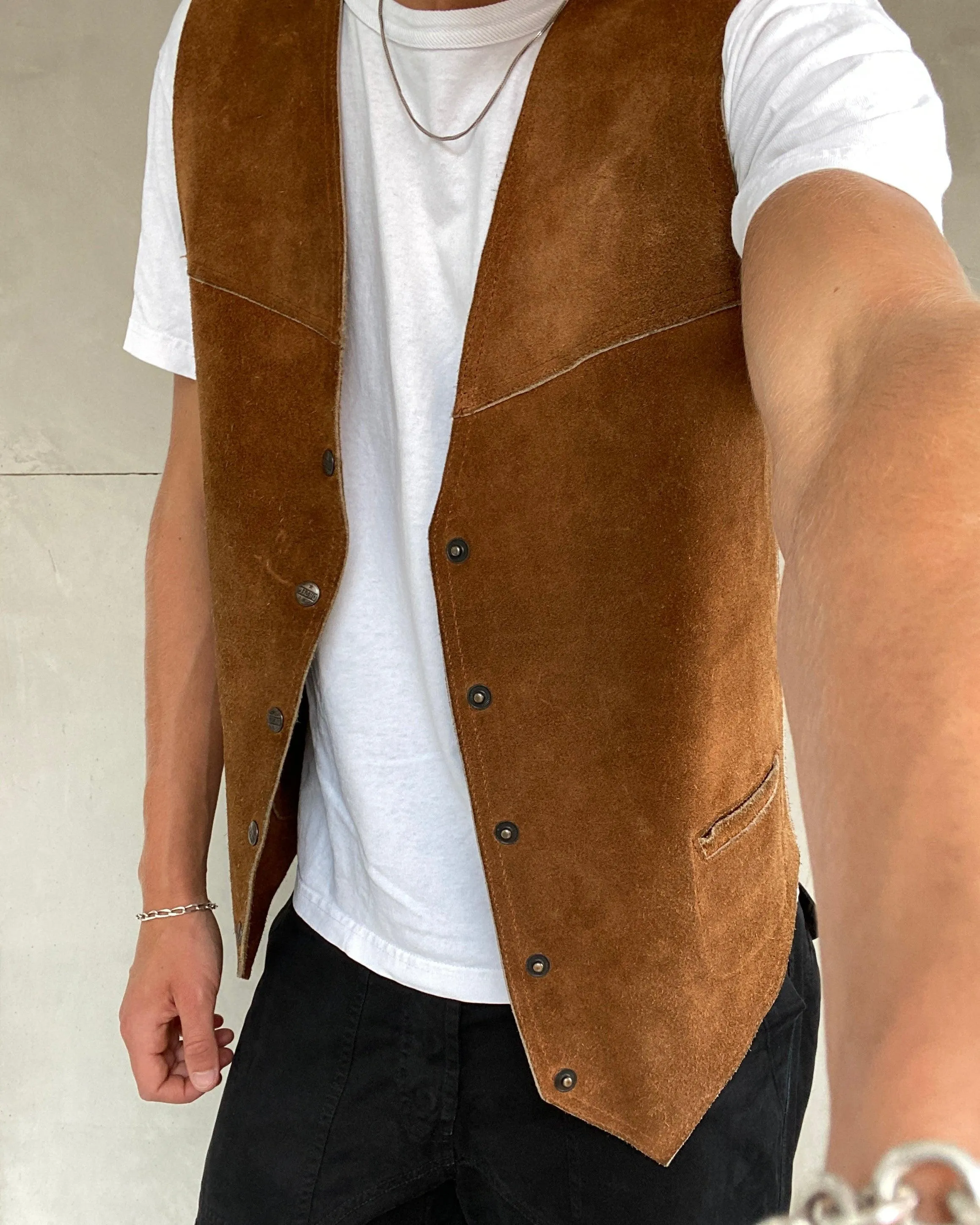 DIESEL 2000'S SUEDE LEATHER WAISTCOAT JACKET - L