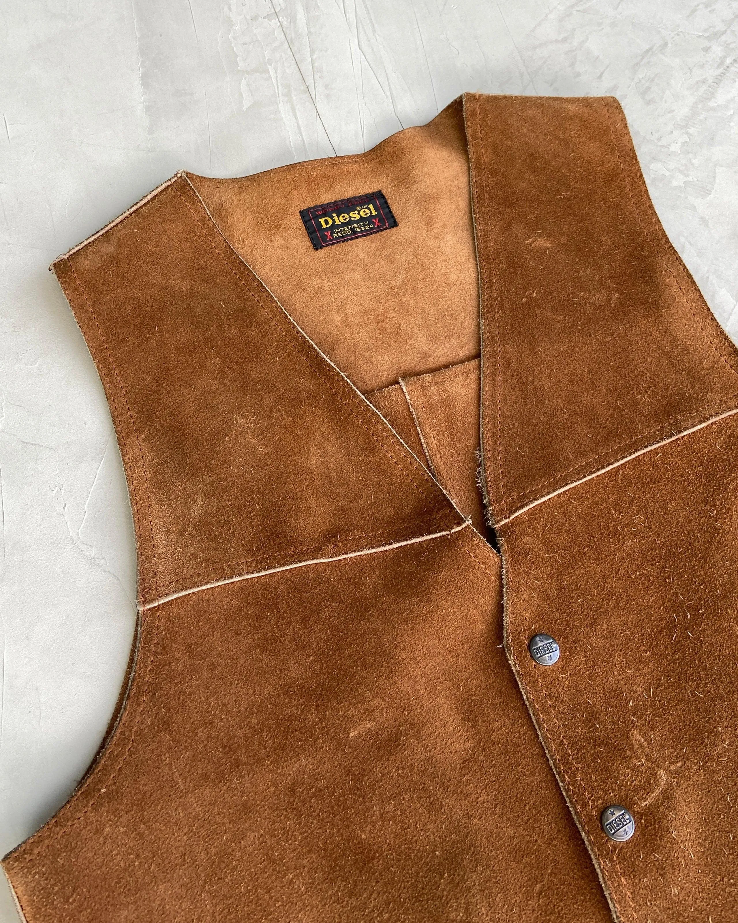 DIESEL 2000'S SUEDE LEATHER WAISTCOAT JACKET - L