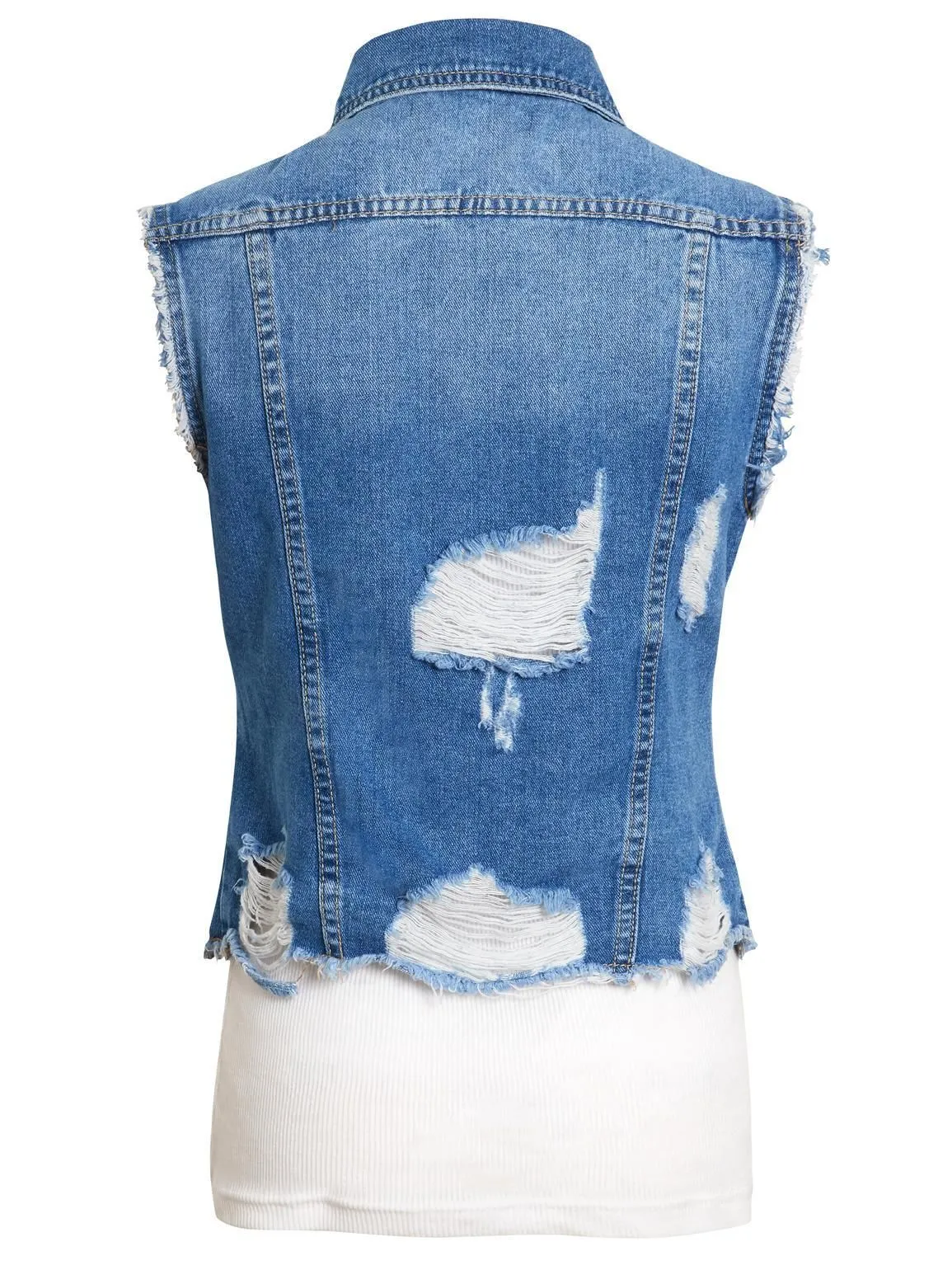 Distressed Ripped Denim Waistcoat Jacket, UK Sizes 8 to 12