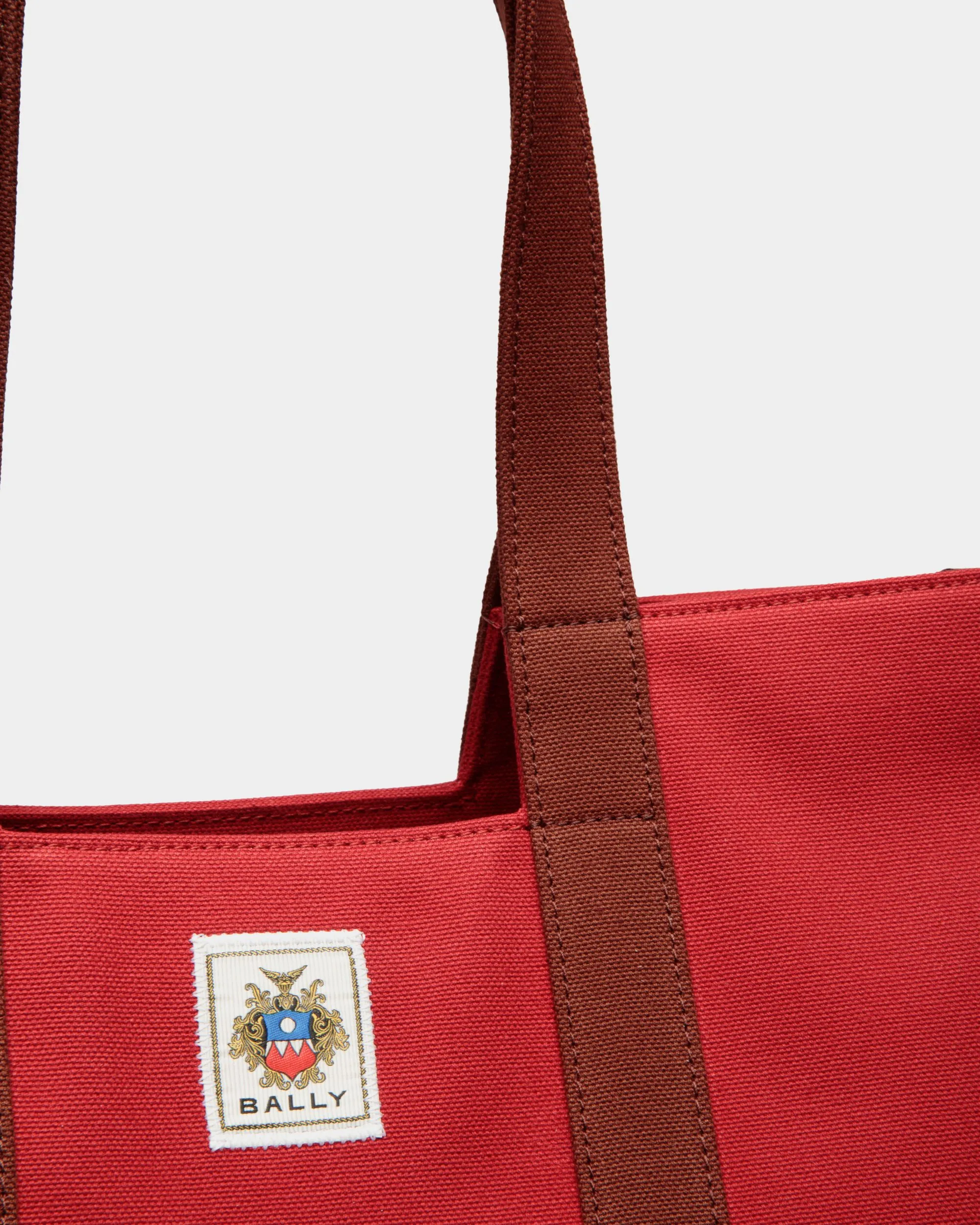 Easy Bally Tote In Candy Red Cotton Canvas 