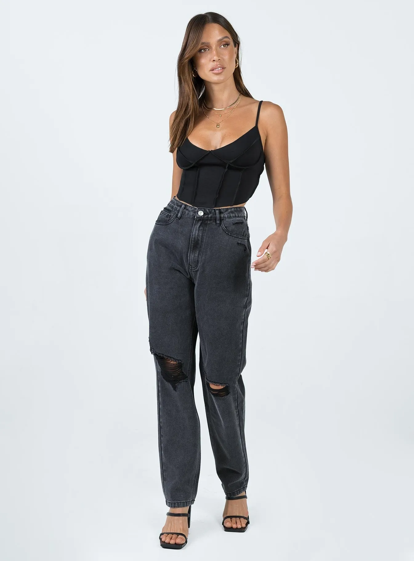 Emmette High Waisted Mom Jean Washed Black