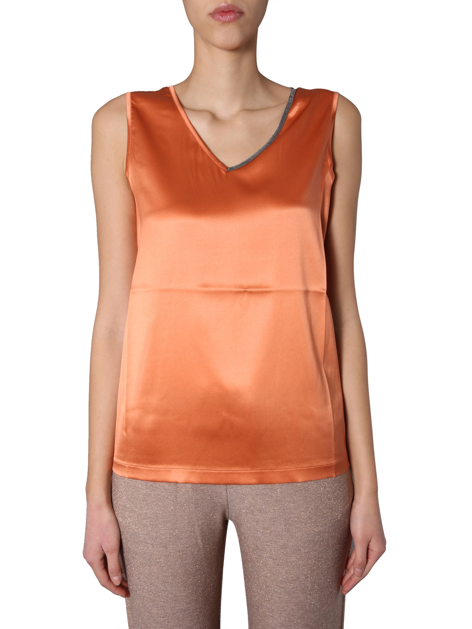 FABIANA FILIPPI    V-NECK SILK SATIN TANK TOP